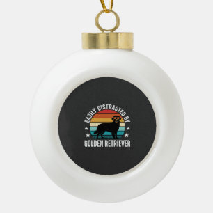 Easily Distracted by Golden Retriever Retro Sunset Ceramic Ball Christmas Ornament