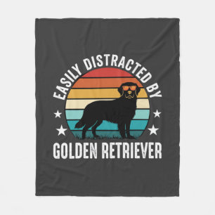 Easily Distracted by Golden Retriever Retro Sunset Fleece Blanket