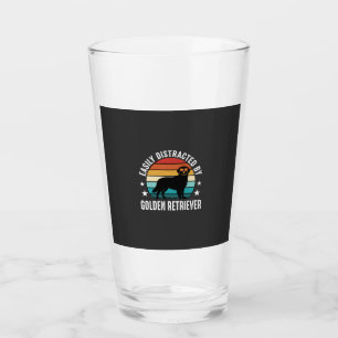 Easily Distracted by Golden Retriever Retro Sunset Glass