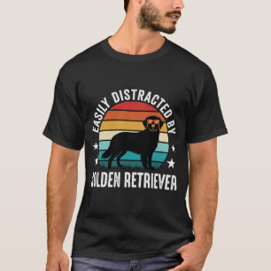 Easily Distracted by Golden Retriever Retro Sunset T-Shirt