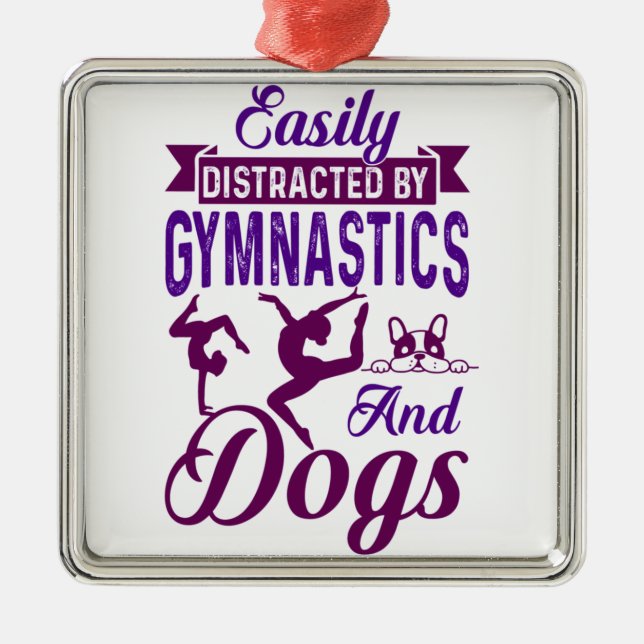 Easily Distracted By Gymnastics and Dogs Metal Tree Decoration (Front)