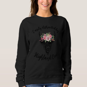 Easily Distracted By Highland Cows Women Girls App Sweatshirt