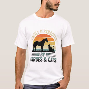 Easily Distracted By Horses And Cats Vintage Desig T-Shirt