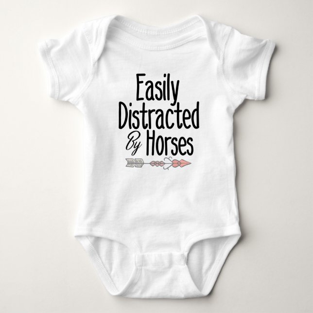 easily distracted by horses baby bodysuit (Front)