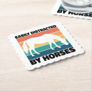 Easily Distracted By Horses Farming Lover Cool Paper Coaster