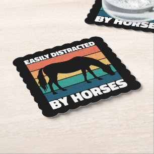 Easily Distracted By Horses Lovers Cute Pony Funny Paper Coaster