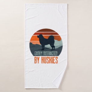 Easily Distracted By Huskies Dog Walking Bath Towel