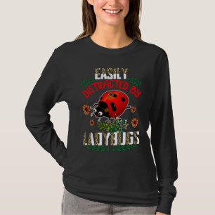 Easily Distracted By Ladybugs Leopard Sunflowers L T-Shirt