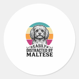 Easily Distracted By Maltese Vintage Dog Design_1 Classic Round Sticker