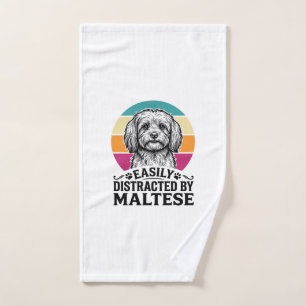 Easily Distracted By Maltese Vintage Dog Design_1 Hand Towel