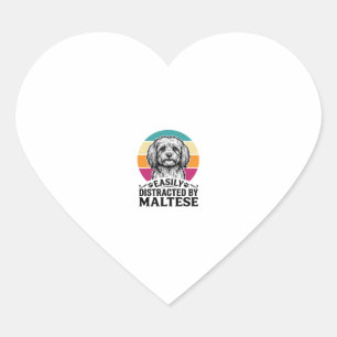 Easily Distracted By Maltese Vintage Dog Design_1 Heart Sticker