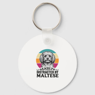 Easily Distracted By Maltese Vintage Dog Design_1 Key Ring