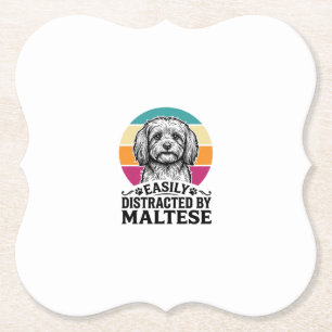 Easily Distracted By Maltese Vintage Dog Design_1 Paper Coaster