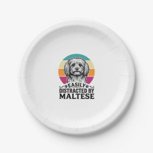 Easily Distracted By Maltese Vintage Dog Design_1 Paper Plate