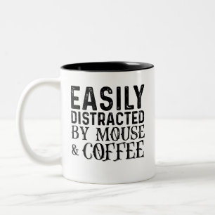 Easily Distracted By Mouse And Coffee Two-Tone Coffee Mug