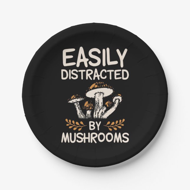 Easily Distracted By Mushroom Paper Plate (Front)