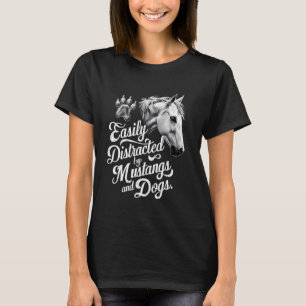 Easily Distracted by Mustangs and Dogs Funny Retro T-Shirt