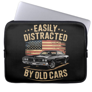 Easily Distracted by Old Cars Classic Car Guy Funn Laptop Sleeve