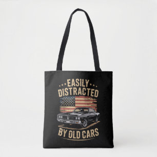 Easily Distracted by Old Cars Classic Car Guy Funn Tote Bag