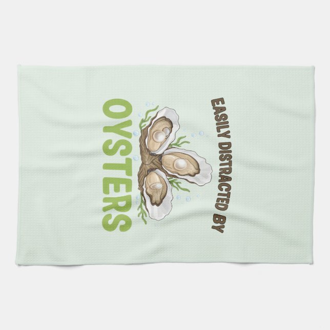 Easily Distracted By Oysters Lover Distraction Tea Towel (Horizontal)