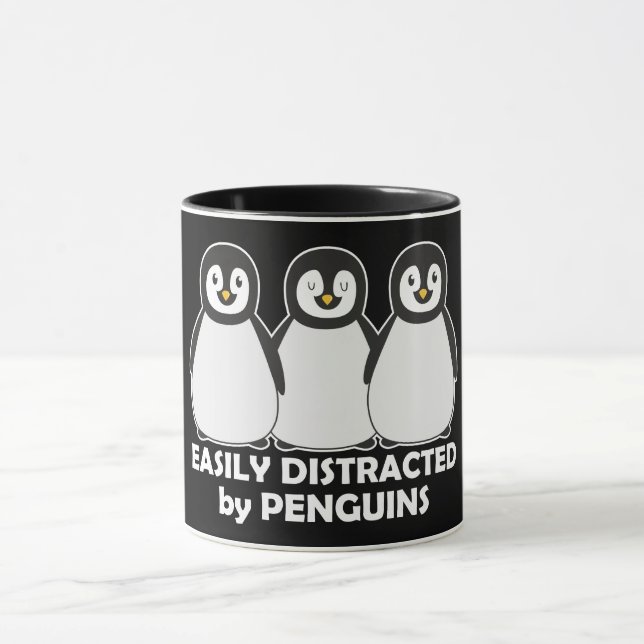 Easily Distracted by Penguins Funny Dark Mug (Center)
