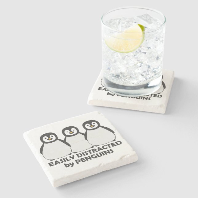 Easily Distracted by Penguins Stone Coaster (Side)