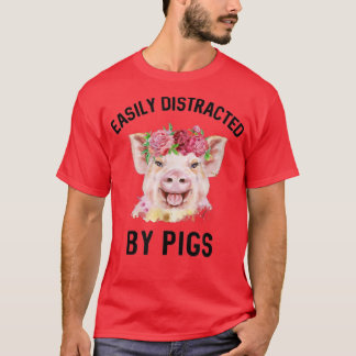Easily Distracted By Pigs Piglet Floral Watercolor T-Shirt