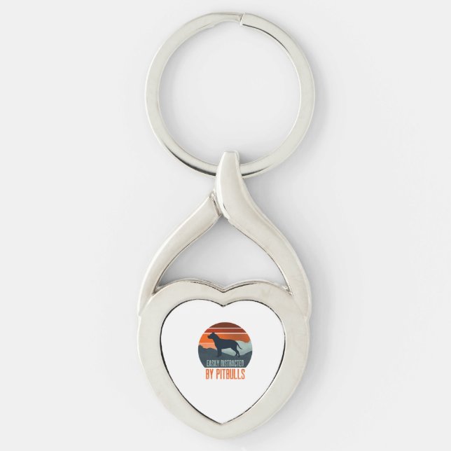 Easily Distracted By Pitbulls Dog Walking Key Ring (Front)