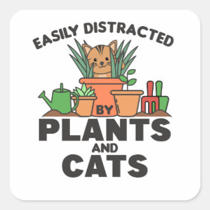 Easily Distracted By Plants And Cats Sweet Cat Square Sticker