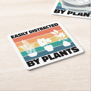 Easily Distracted By Plants Planting Love Colourfu Square Paper Coaster