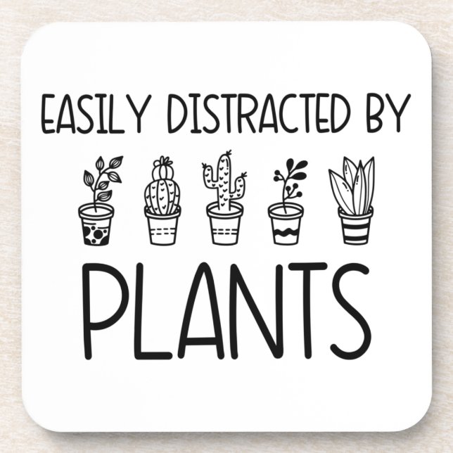 Easily Distracted by Plants White Coaster Set (Front)