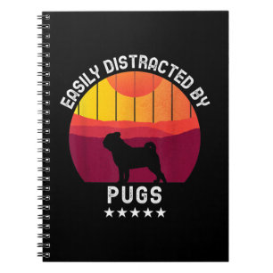 Easily Distracted By Pugs Retro   Pug Dog Lover Notebook
