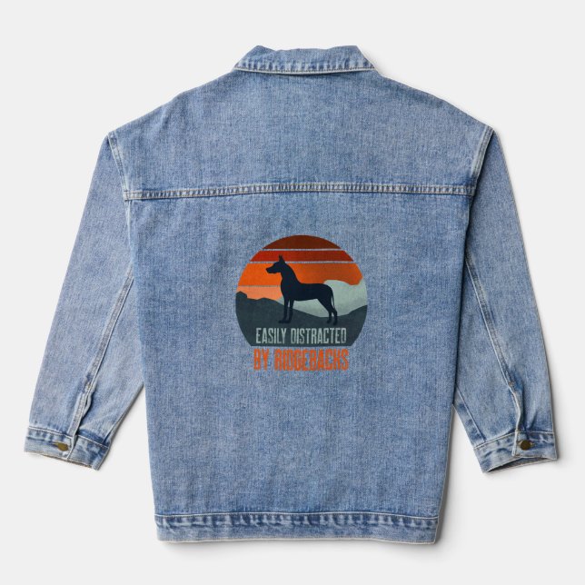 Easily Distracted By Ridgebacks Dog Walking Denim Jacket (Back)
