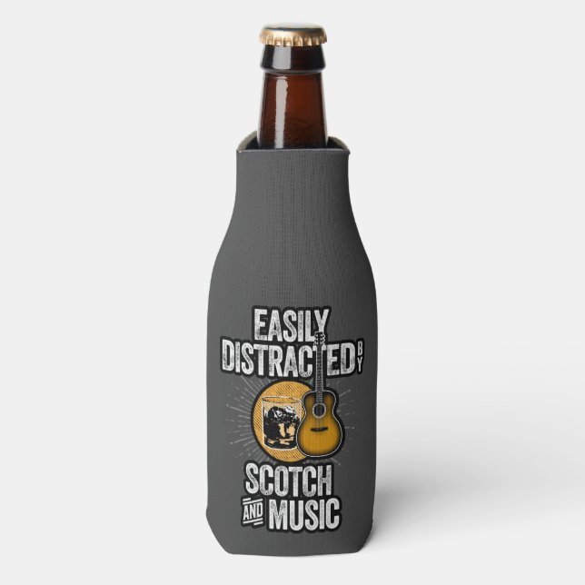 Easily Distracted by Scotch and Music Bottle Cooler (Bottle Front)