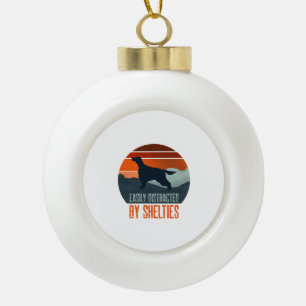 Easily Distracted By Shelties Dog Walking Ceramic Ball Christmas Ornament