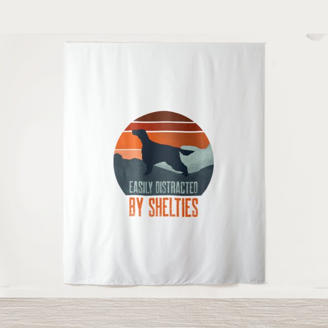 Easily Distracted By Shelties Dog Walking Tapestry (Front)