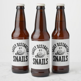 Easily Distracted By Snails Funny Beer Bottle Label