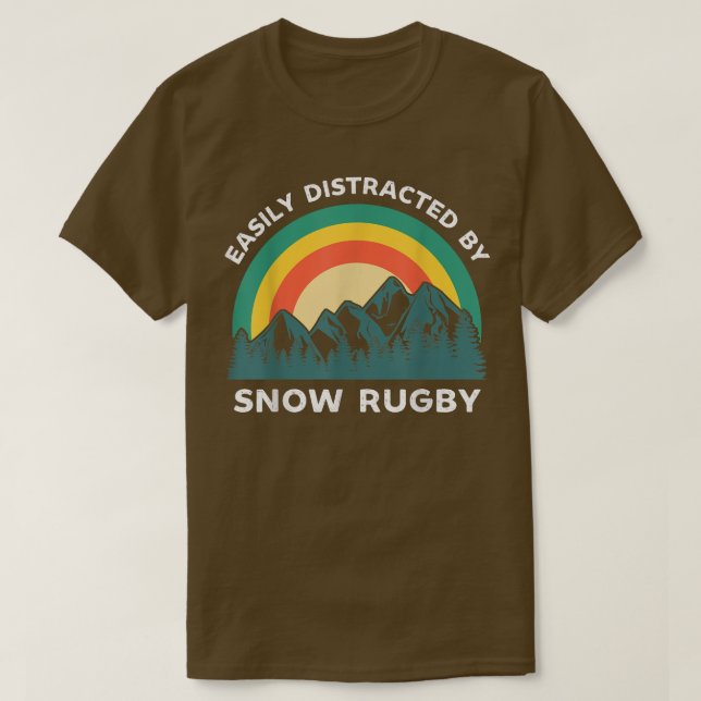 Easily Distracted By Snow Rugby Funny Winter Sport T-Shirt (Design Front)