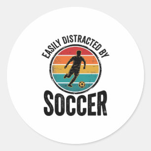 Easily Distracted By Soccer Vintage Shirt Design ( Classic Round Sticker