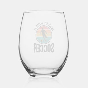 Easily Distracted By Soccer Vintage Shirt Design ( Stemless Wine Glass
