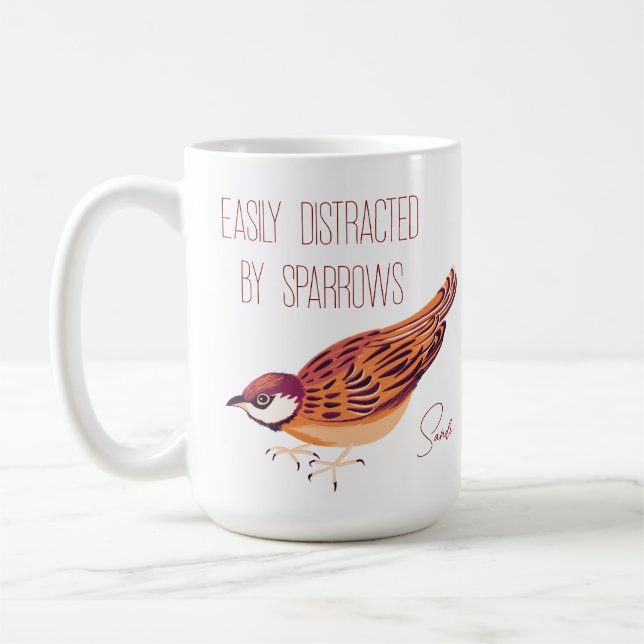 Easily Distracted by Sparrows Personalised Coffee Mug (Left)
