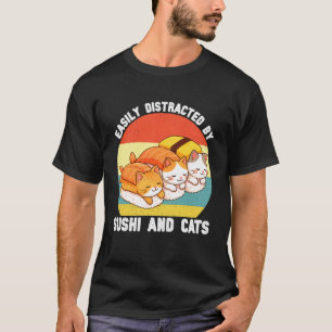 Easily Distracted by Sushi and Cats Women Girls Ki T-Shirt