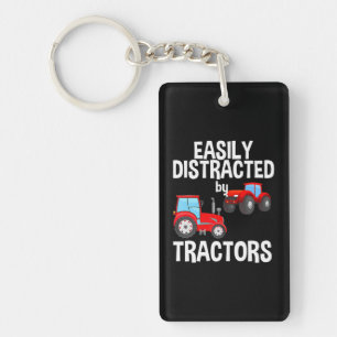 Easily Distracted By Tractors Farmer Red Tractor Key Ring