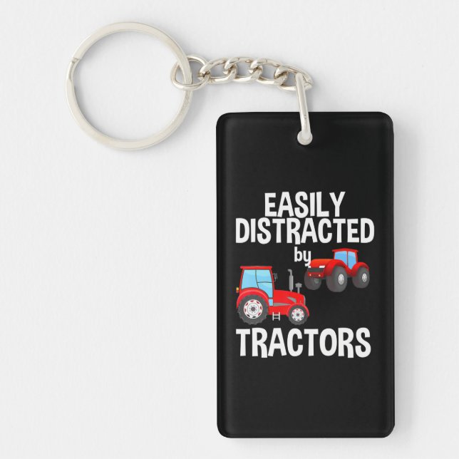 Easily Distracted By Tractors Farmer Red Tractor Key Ring (Front)