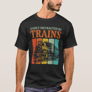Easily Distracted By Trains Funny Locomotive Men T-Shirt