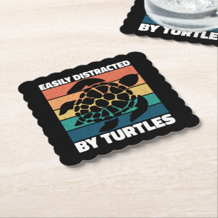 Easily Distracted By Turtles Cool Sea Animal Funny Paper Coaster