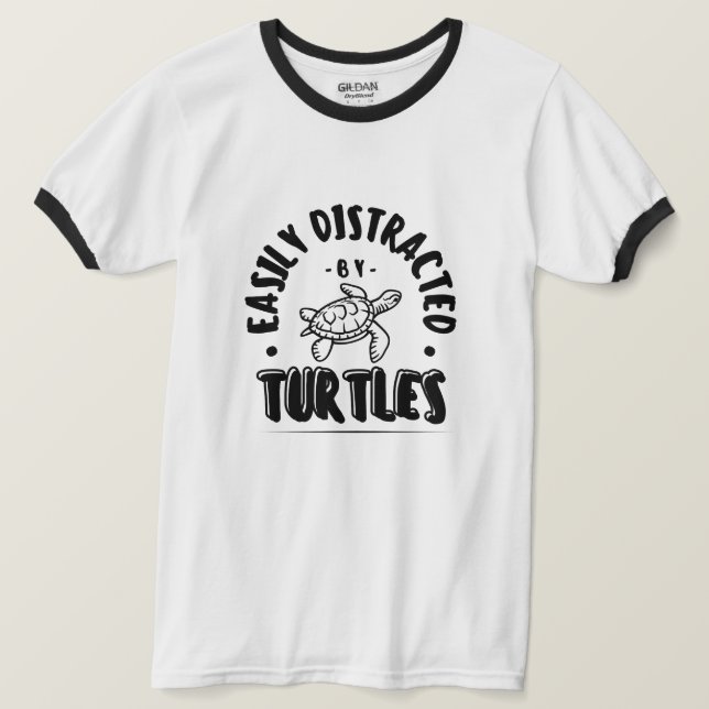Easily Distracted by Turtles Funny T-Shirt (Design Front)