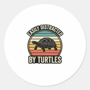 Easily Distracted By Turtles Vintage Graphic Shirt Classic Round Sticker