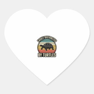 Easily Distracted By Turtles Vintage Graphic Shirt Heart Sticker