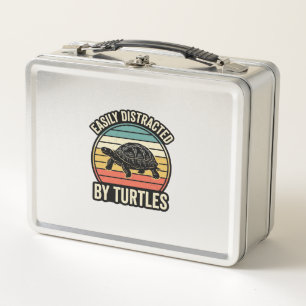 Easily Distracted By Turtles Vintage Graphic Shirt Metal Lunch Box